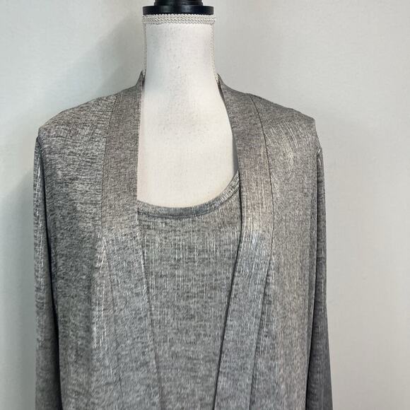 Susan Graver Cardigan Jacket & Tank Set size Extra Large Silver Gray Stretch - Picture 3 of 10
